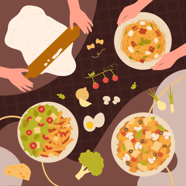 与厨师一起烹饪意大利面，用手擀面团，拿着盘子用餐图片下载
