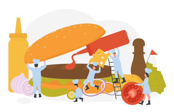 在咖啡馆或餐厅做快餐汉堡菜单时，小厨师们会做汉堡图片下载