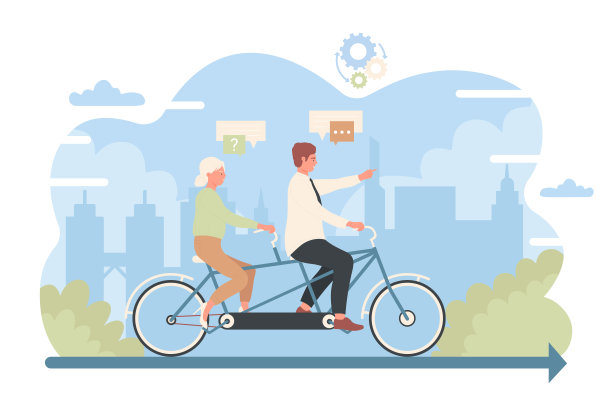 商务人士一起骑双人自行车，一群男人和女人在比赛上训练图片下载