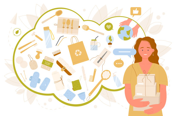 女孩用纸箱和收集可重复使用的卫生用品，环保的礼物图片下载