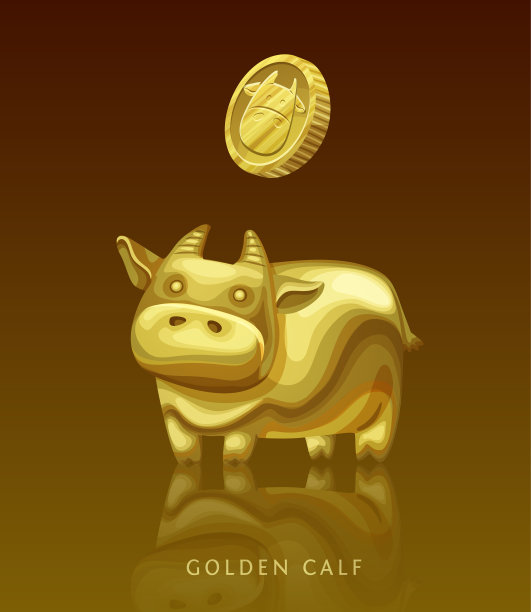 金牛犊与硬币矢量插图，卡通符号2021年公牛制成的黄金图标图片下载