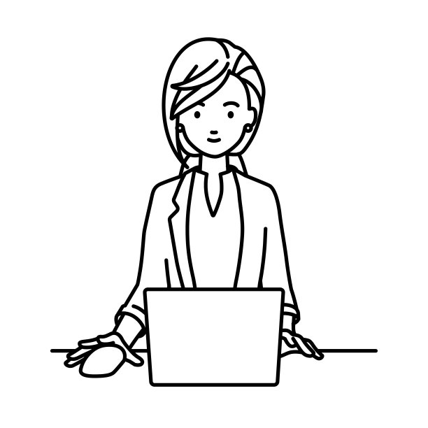 一个穿着工作服风格的女人在她的办公桌上使用笔记本电脑图片下载