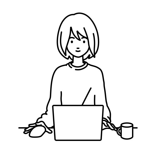 一个穿着休闲风格的女人在她的办公桌上用一个杯子使用笔记本电脑图片下载