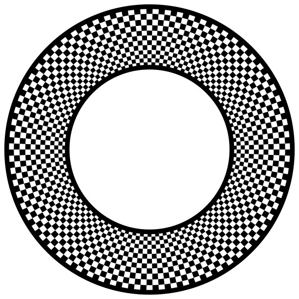 摘要方格圆框。黑色圆圈框架与国际象棋模式孤立在黑色背景上。边界模板。图片下载