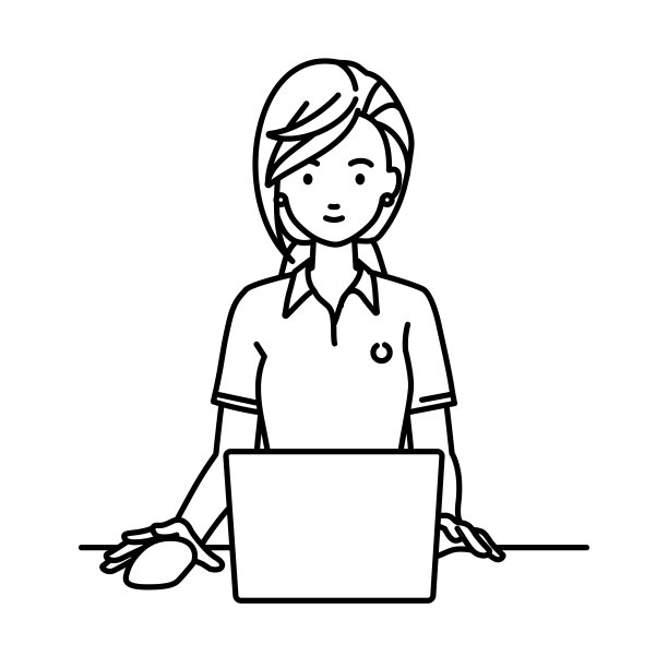 一个穿着polo衫的女人在她的办公桌前使用笔记本电脑图片下载