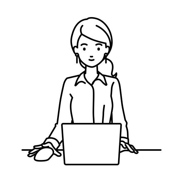 一位穿着衬衫的女士在她的办公桌上使用笔记本电脑图片下载