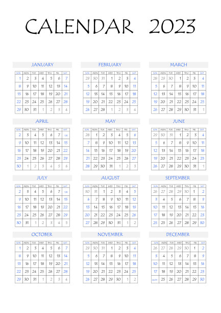 2023年日历计划。公司一周。模板布局，每年12个月，白色背景。简单设计商业小册子，传单，印刷媒体，广告。一周从星期一开始图片下载
