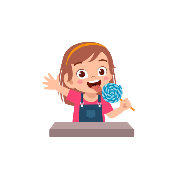 小女孩吃着甜甜的棒棒糖，心里很开心图片下载