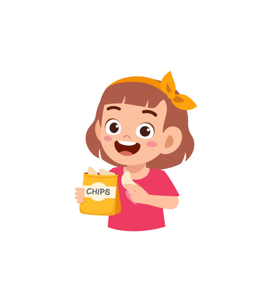 小女孩吃薯片，感觉很开心图片下载
