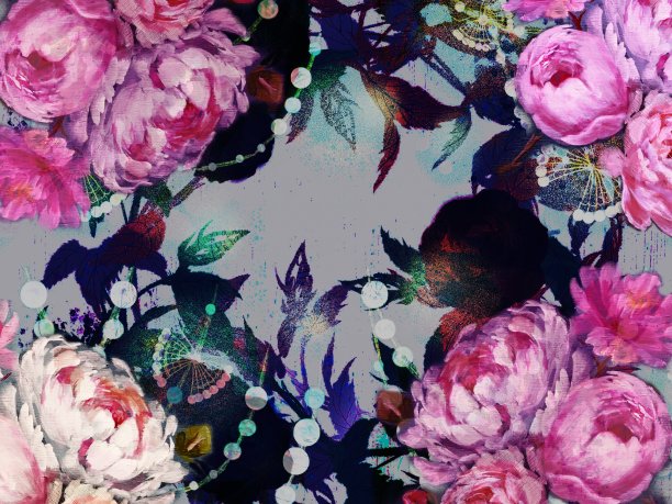 玫瑰，牡丹和珍珠母壁纸插图的植物花束图片下载