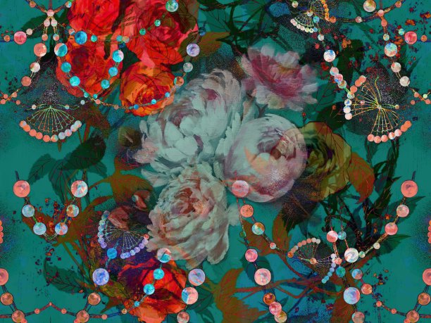 玫瑰，牡丹和珍珠母壁纸插图的植物花束图片下载