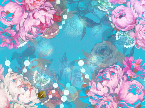 玫瑰，牡丹和珍珠母壁纸插图的植物花束图片下载