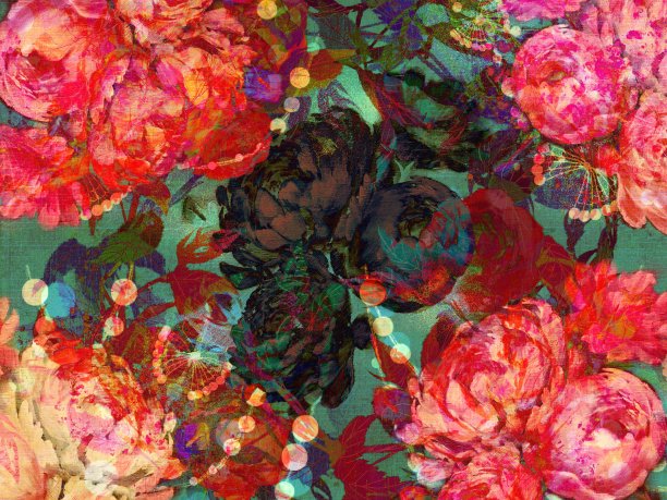 玫瑰，牡丹和珍珠母壁纸插图的植物花束图片下载