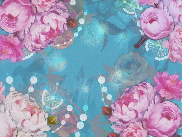 玫瑰，牡丹和珍珠母壁纸插图的植物花束图片下载