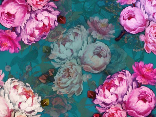 玫瑰，牡丹和珍珠母壁纸插图的植物花束图片下载