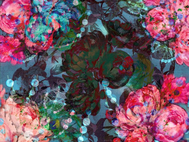 玫瑰，牡丹和珍珠母壁纸插图的植物花束图片下载