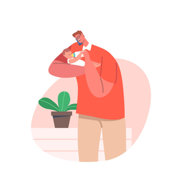 爸爸用奶瓶喂宝宝。单亲父亲在产假中抚养孩子的角色图片下载