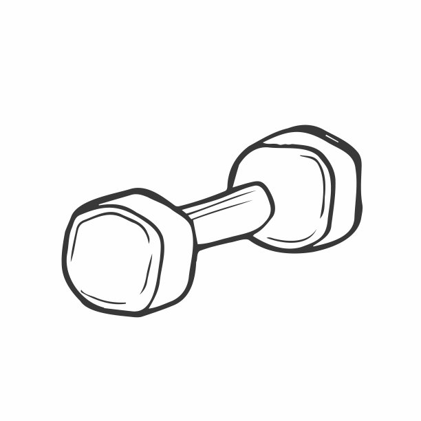 徒手绘制哑铃矢量用于在家训练。关于居家、新冠肺炎、家居元素和活动等话题。涂鸦。孤立在一个白色的背景。图片下载