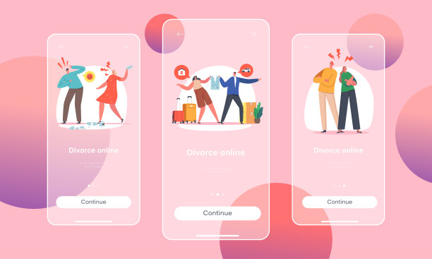 离婚手机App页面板载屏幕模板。夫妻吵架，夫妻角色丑闻，财产共享图片下载