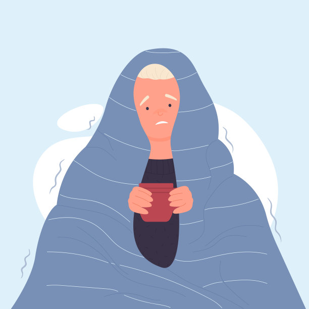 男孩在毯子下瑟瑟发抖图片下载