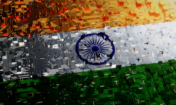 印度国旗的技术背景。3D渲染图片下载