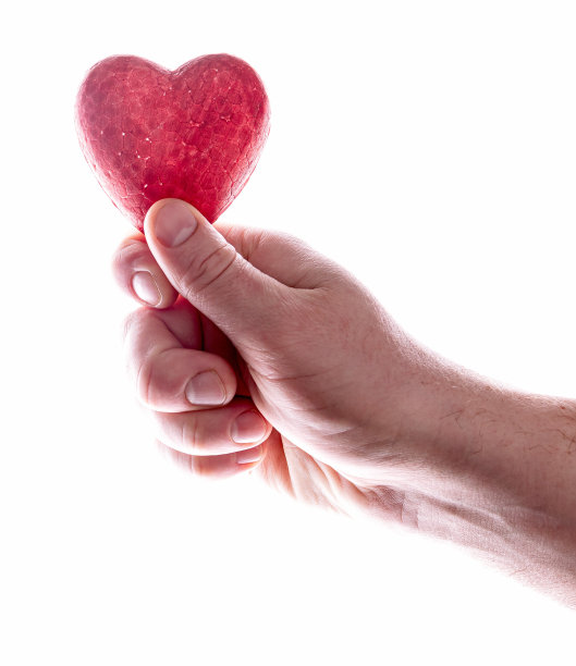 一只手拿着一颗红心，背景是白色的图片下载