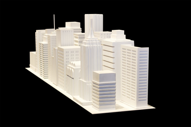 各种白色建筑模型孤立在黑色背景上图片下载