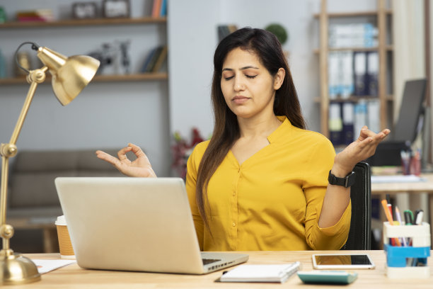 一个女商人在现代办公室工作的肖像，库存照片图片下载