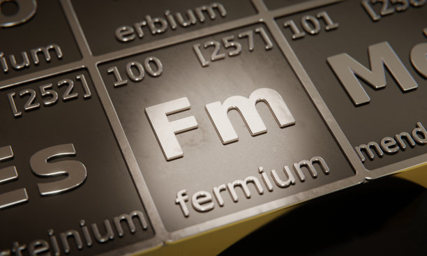 重点介绍元素周期表中的化学元素Fermium。三维渲染图片下载