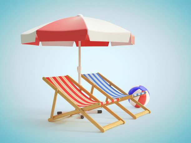 遮阳下的两个沙滩椅3d渲染图片下载