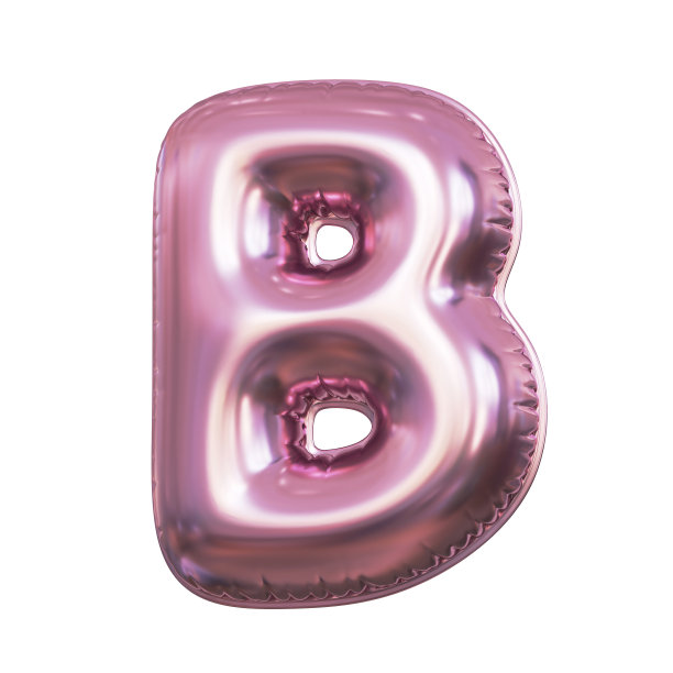 粉色金属气球字体3d渲染，字母B图片下载