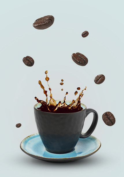 一杯加了咖啡粉和咖啡豆的咖啡图片下载