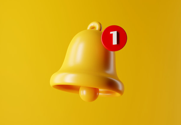 黄色背景上的黄色通知留言铃。3 d渲染。图片下载
