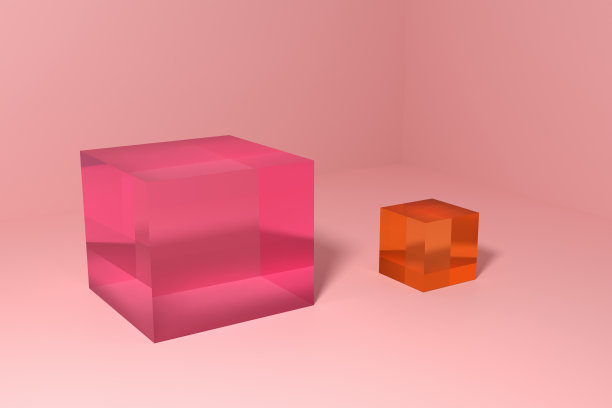 粉红色房间的角落里有粉色和黄色的玻璃方块。图片下载