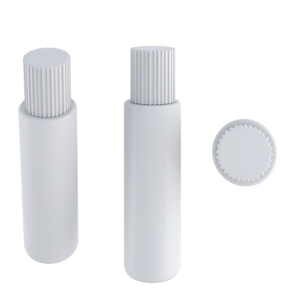 白色瓶盖，白色塑料瓶，放有白色标签的东西或化妆品。，孤立在白色背景，3d渲染图片下载