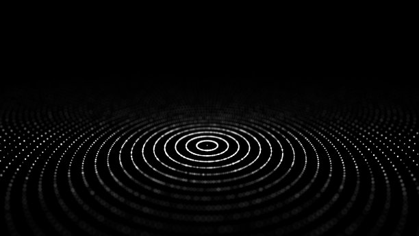 摘要黑色背景的圆形流动的颗粒。数字网络。网络连接结构。图片下载