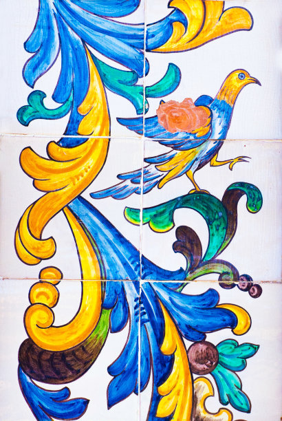 老房子立面传统瓷砖的细节。装饰瓷砖。瓦伦西亚传统瓷砖。花卉装饰。图片下载