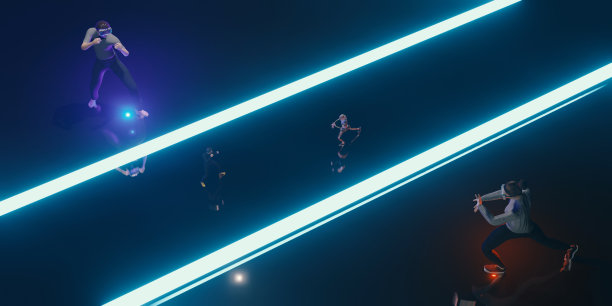 在元世界的化身玩游戏，在沙盒3D插图的VR相机中赛车图片下载