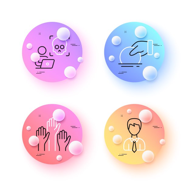 投票之手、网络攻击和商人极简线条图标矢量图图片下载