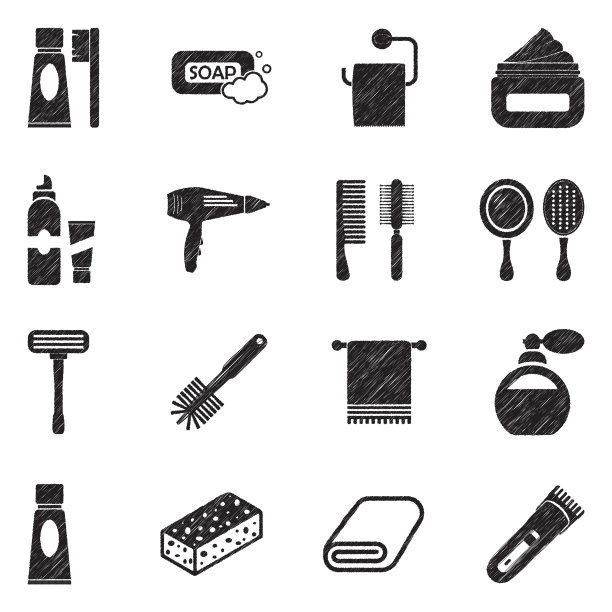 浴室配件图标。黑色涂鸦设计。矢量插图。图片下载