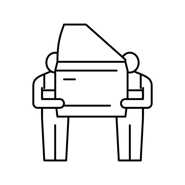 人力工作汽车工厂线图标矢量插图图片下载