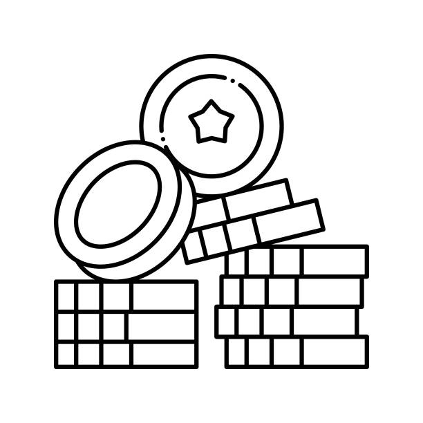硬币堆经济电子游戏线图标矢量插图图片下载