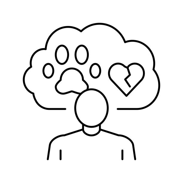 童年创伤宠物葬礼线图标矢量插图图片下载