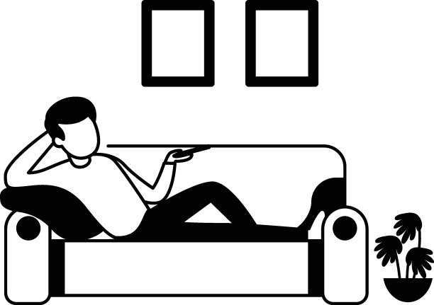 享受假期的城镇矢量图标设计，每周假期活动符号，周休息日标志，懒惰的周末人股票插图，男人躺在沙发上看电视在家里的概念图片下载