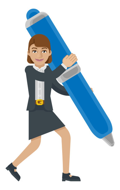 手持钢笔的女商人吉祥物概念图片下载