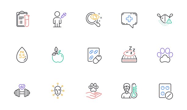 医疗分析，宠物护理和狗爪线图标的网站，印刷。为设计。向量图片下载