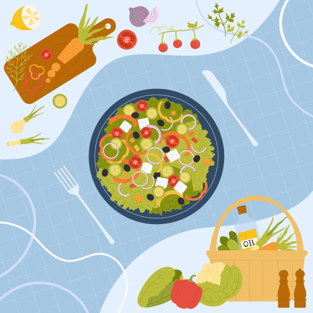 希腊沙拉配方，地中海饮食，生菜，番茄和辣椒粉，羊乳酪装盘图片下载