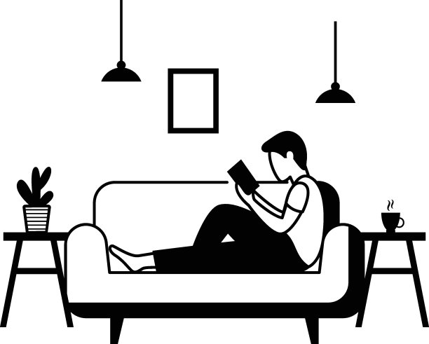 赤脚男人躺在沙发上矢量图标设计，每周假日活动符号，周休息日标志，懒惰的周末人股票插图，小男孩阅读书，而坐在沙发上的概念图片下载