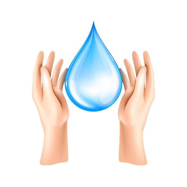 保护水的概念。逼真的手与干净的水滴。图片下载