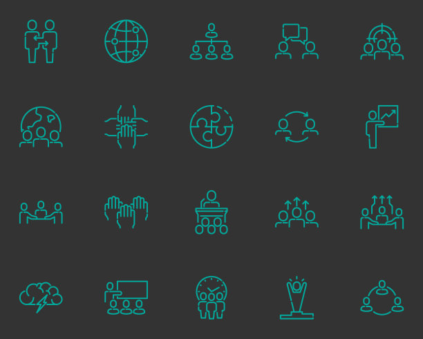 集业务人员线图标，团队，小组，会议，成员图片下载